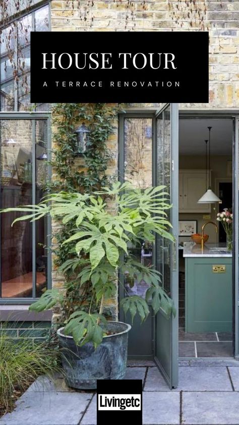 Discover the contemporary update that honors the bones of this Victorian terraced home in London... #renovation #homedesign #victorianhome Victorian Terrace London, Victorian Terrace Kitchen Ideas, Victorian Terrace Front Garden Ideas, Outdoor Rooms Attached To House, Victorian Terrace Garden Back, Terrace Kitchen Extension, Victorian Terrace Front Garden, Small Victorian Terrace House, Victorian Terrace Kitchen