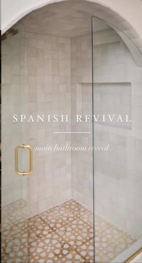 Riad Tile Bathroom, Tile Shower Double Head, Mixed Marble Bathroom, Bathroom Remodel Mediterranean, Backlighting Interior Design, Hacienda Laundry Room, Hexagonal Mosaic Tiles Bathroom, Continuous Floor And Shower Tile, Timeless Spa Bathroom