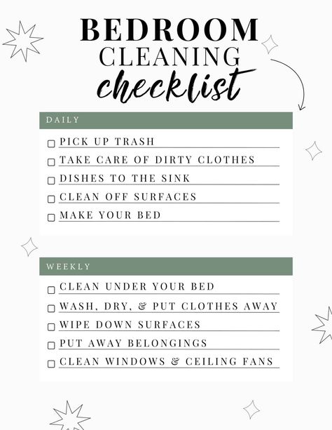 Bedroom Cleaning Checklist, Room Cleaning Tips, Messy Bedroom, Daily Cleaning Checklist, Chore Checklist, Room Cleaning, Cleaning Advice, Cleaning My Room, Online Organization