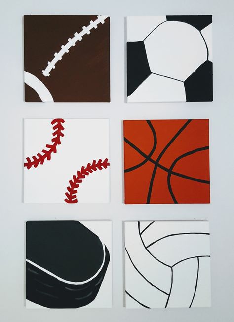 How to Create Amazing Sports Wall Decor (6 DIY Painted Canvases) – Team Colors By Carrie Cute Easy Paintings, Sports Wall Decor, Sports Painting, Canvas Drawing, Small Canvas Paintings, Cute Canvas Paintings, Easy Canvas Art, Sports Wall, Canvas Painting Designs