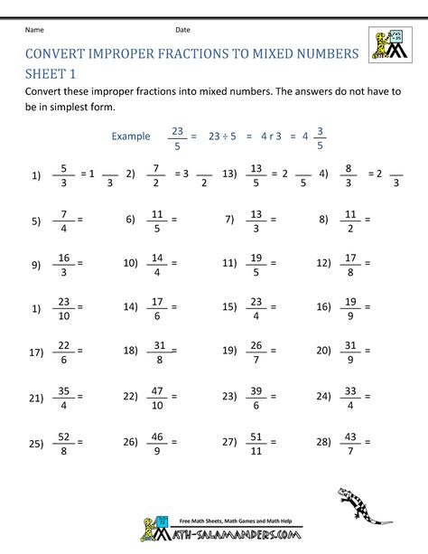 Use you division skills to convert the improper fractions to mixed numbers Roman Numeral 2, Mixed Fractions Worksheets, Improper Fractions To Mixed Numbers, Mixed Fractions, Free Math Printables, Physics Books, Improper Fractions, Kindergarten Skills, Mixed Numbers