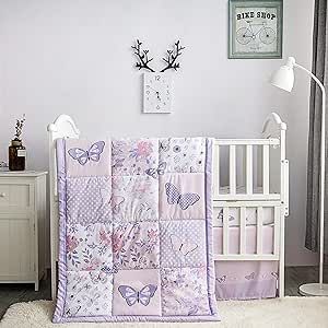 La Premura Crib Bedding Set for Girls – Lilac Butterfly 3 Piece Standard Size Crib Bedding Sets for Baby Girl, Pastel Pink and Purple Purple Butterfly Nursery, Baby Girl Crib Bedding Sets, Butterfly Nursery Decor, Pastel Pink And Purple, Lilac Butterfly, Mini Crib Bedding, Quilted Comforter, Girl Crib Bedding Sets, Pastel Butterfly