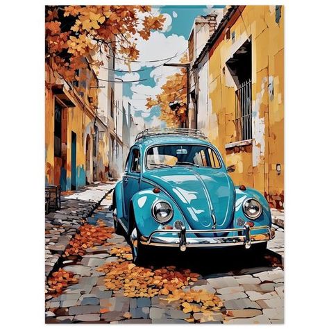 Blue Vw Beetle, Beetle Drawing, Vw Art, Digital Art Poster, Blue Beetle, Watercolor Art Lessons, Phone Wallpaper Images, Vw Beetle, Fall Wallpaper