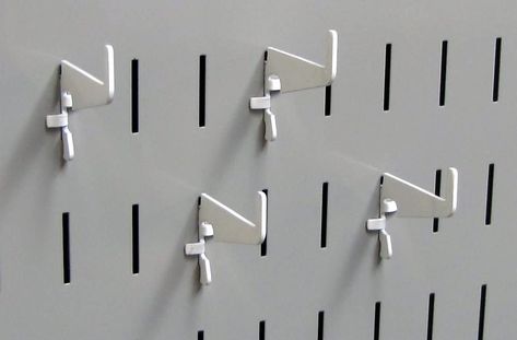 Wall Control Pegboard Medium 1-7/8in Slotted Hook Pack - Slotted Metal Pegboard Hooks for Wall Control Pegboard and Slotted Tool Board – White - - Amazon.com Closet Organization Cheap, Storage Sheds For Sale, Peg Board Hooks, Gear Room, Sheet Metal Art, Best Closet Organization, Metal Pegboard, Peg Hooks, Pegboard Organization