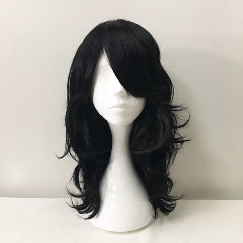 High-temperature fiber black color wavy curly bangs style cosplay and party wigs with the adjustable cap inside. Stylish, very high quality look so natural and comfortable. You can cut and adjust your own bangs style. If you have your dream hairstyle, let us know too. You can provide pictures to us, we can try to tailor-made for you and will let you know the price individually (custom made order takes 2-4 weeks to produce). We will let you know if we can't do so. Just feel free to ask. -Material Wavy Curly Bangs, Gothic Cosplay, Anime Goth, Goth Halloween, Halloween Wigs, Hair Stylies, Wig With Bangs, Hair Reference, Cap Hair