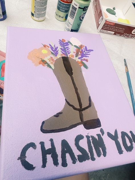 Cowboy cowgirl painting diy canvas aesthetic activity paint colors flowers boot Cowboy Boot Painting, Boot Painting, Painting With Flowers, Western Shoes, Cowboy Boot, Summer Crafts, Book Art, Cool Art, Canvas Painting