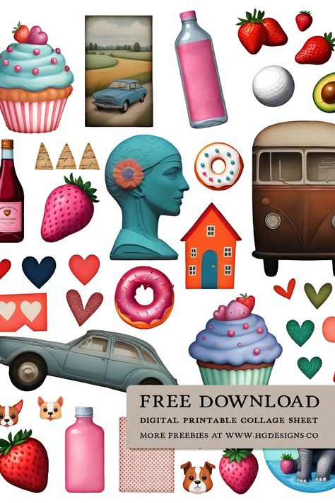 Free Download: Digital Printable Collage Sheet – HG Designs Aesthetic Collage Stickers, Journal Stickers Free Printable Aesthetic, Collage Sheets Free Printables, Free Png Stickers, Sticker Template Printable, Collage Printables, Kids Collage, Photoshop Shapes, Free Collage