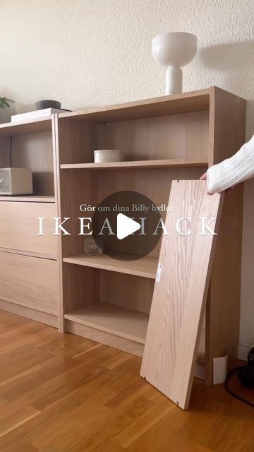 Billy Bookcase Legs Ikea Hacks, Diy Ikea Shelves, Ikea Billy Hack Ideas, Billy Hack Ikea, Ikea Billy Bookcase Ideas, Billy Bookcase Styling, Ikea Bookcase Hack, Billy Diy, Billy Regal Hack