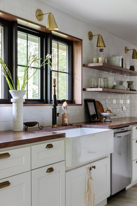 Walnut Countertops, Custom Shower Doors, Cedar And Moss, Built In Bath, Shiplap Ceiling, Decorative Wall Tiles, White Shiplap, Modern Organic, Custom Shower