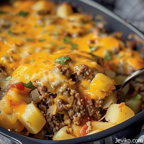 Rustic Campfire Beef And Potato Casserole, Hamburger And Potatoes Skillet, Burger Potato Recipes, Easy Meals Potatoes, Hamburger Veggie Casserole, Amish Hamburger With Fall Veggies Bake, Easy Hamburger And Potato Casserole, Hamburger Vegetable Casserole, Hamburg Potato Casserole