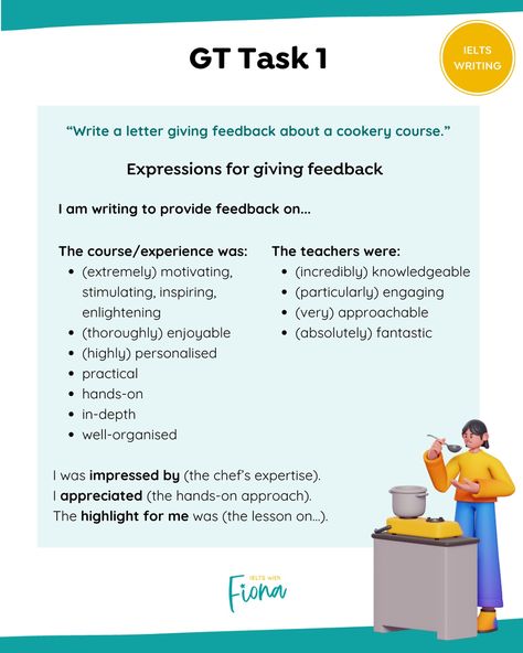 You often have to write a review of a course in GT Writing Task 1. Here are some useful expressions that you can use to give feedback on a course. #ielts #ieltsgeneral #ieltspreparation #ieltstips Ielts General Training, Ielts General, Writing Task 1, Giving Feedback, Writing Expressions, Ielts Tips, Quick Writes, Write A Letter, Ielts Writing