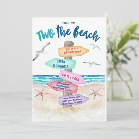 Create your own Invitation | Zazzle Beach Theme Birthday Party, Beach Birthday Invitations, Kids Beach Party, Beach Theme Birthday, Foam Board Sign, Beach Party Invitations, Ocean Birthday Party, Beach Bash, 2nd Birthday Boys