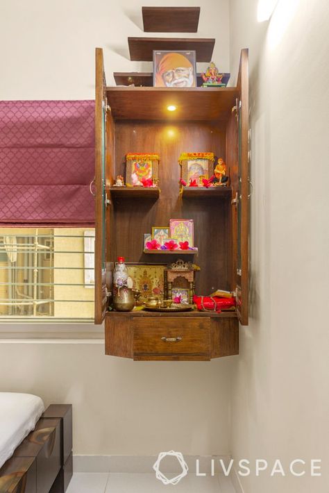 How to Fix Vastu Dosha in Your Pooja Room in 7 Simple Steps Small Pooja Room Ideas, Small Pooja Unit, Pooja Door Design, Attract Positivity, Simple Benches, Home Decor Indian, Mandir Design, Temple Design For Home, Pooja Mandir