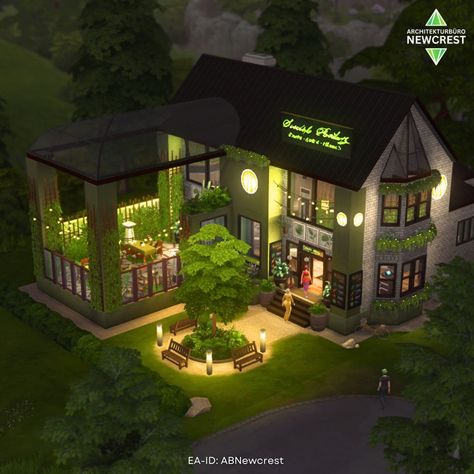 🥑 Green Sprout Restaurant 🥑 [swipe for floorplan] 🛋 Fully furnished 🍀 Functional & playtested 🌾 vegetarian menu & matching staff uniforms ✅ No CC 📐 30x20 It's in the gallery. EA-ID: ABNewcrest 🌿 #TheSims4 #simstagram #sims4build #showusyourbuilds #sims Sims 4 Arts Center, Sims 4 Restaurant Menu Cc, Sims 4 Retail Store Ideas, The Sims 4 Community Lot, Green House Sims 4, Restaurant The Sims 4, The Sims 4 Restaurant Ideas, Sims 4 Restaurant Ideas, Sims 4 Cafe Ideas