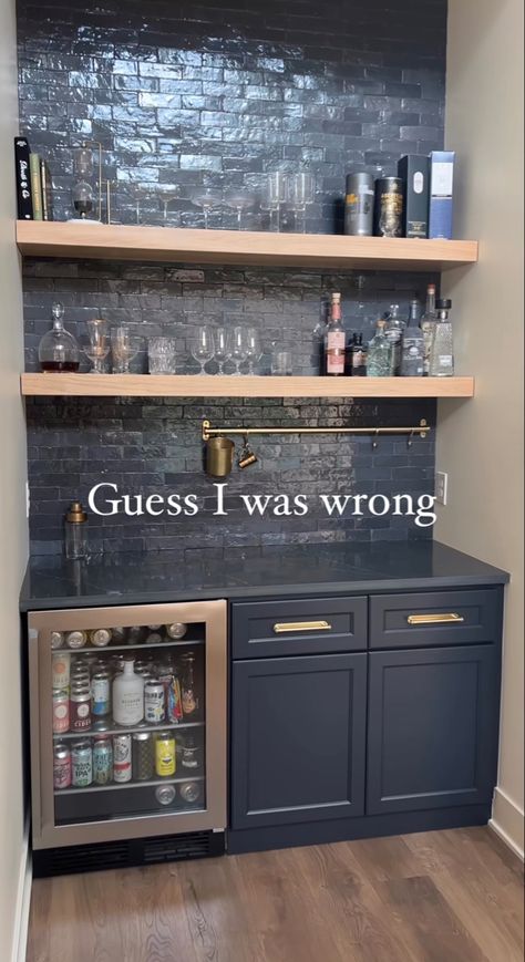 Closet Bar Ideas Modern, Custom Bar Small Space, Media Room Wet Bar Ideas, Bar In Wall Ideas, Drink Bar In Dining Room, Black Dry Bar Ideas, Fireplace Dry Bar, Kitchen Built In Hutch Wet Bars, Dry Bar Black Cabinets