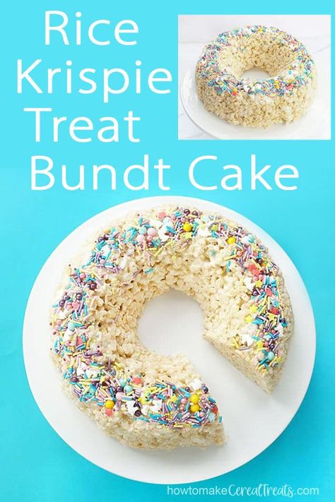 Rice Krispie Treat Bundt Cake Rice Crispy Cake Birthday, Rice Krispie Birthday Cake Ideas, Rice Krispie Treats Birthday Cake, Birthday Rice Krispy Treats, Rice Krispie Bundt Cake, Rice Krispie Treat Birthday Cake, Rice Krispie Treat Cake Birthday, Rice Krispie Cake Pops, Rice Crispy Birthday Cake