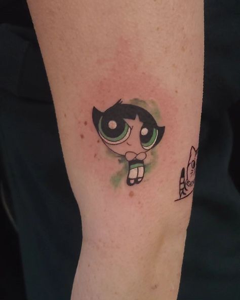 Cute Cartoon Tattoos For Women, Buttercups Tattoo, Buttercup Powerpuff Tattoo, Buttercup Tattoo Powerpuff, Buttercup Tattoo, Powder Puff Girls, Minimalistic Tattoos, Mama Tried, Unalome Tattoo