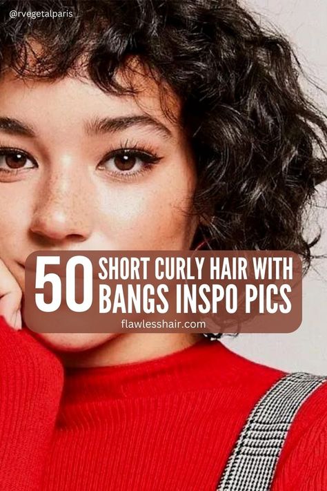 A few pieces around the face flatter the features and complement the curls. These short curly hair with bangs styles will inspire you to go for it. Curly Bob Bangs, Short Curly Hair With Bangs, Curly Bob Haircut, Bangs Inspo, Curly Bob Haircuts, Very Short Bangs, Short Curly Cuts, Short Curly Bob Hairstyles, Curled Bangs