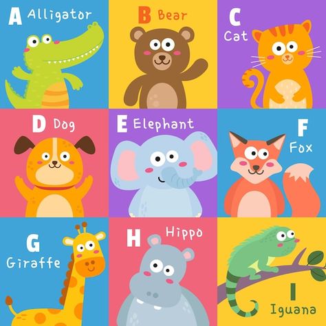 Kids Alphabet Book, Abc Illustration, Ivan Cruz, Abc Animals, Alphabet Flash Cards Printable, Kids Preschool Learning, Animals Poster, Baby Quiet Book, Animal Letters