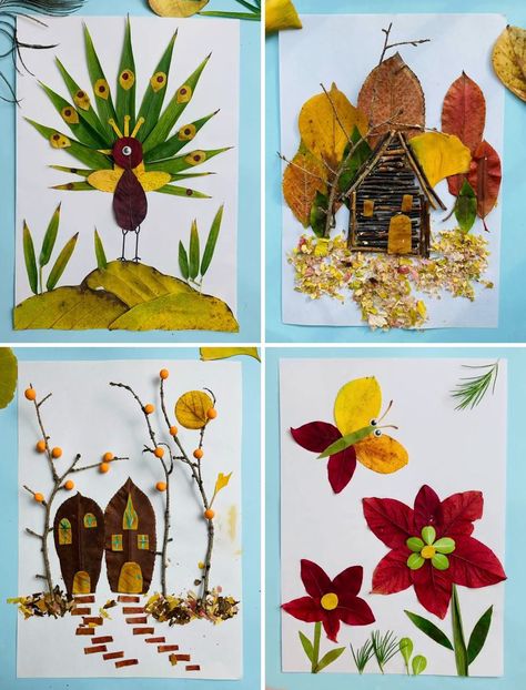 Easy Leaf Craft Ideas and Activities for Kids | Beautiful DIY Fall Leaf Craft Projects :) | By Simple Crafts Diy With Leaves Leaf Crafts, Leaf Ornaments Diy, Crafts Using Real Fall Leaves, Laminated Leaf Craft, Leaf People Craft, Leaf Collage Art, Nature Art Collage, Leaf Collage For Kids, Fall Leaf Projects For Kids