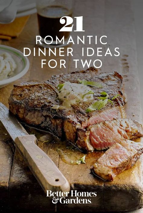 Savor one of these special dinner ideas for two this Valentine’s Day. Whip up a homemade romantic Valentine’s Day dinner recipe as a couple with our handpicked recipes featuring elegant seafood, succulent steaks, sophisticated salads, and more. #valentinesdaydinner #dinnerfortwo #bhg Romantic Dinners For 2, Sweetest Day Dinner Ideas, Special Dinners For Two, Romantic Dinner Menu For Two, Romantic Cooking Together, 5 Star Dinner Recipes, Anniversary Dinner Ideas At Home, Interesting Dinner Recipes, Fancy Dinner For Two