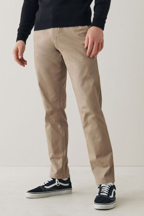 A wardrobe staple; our versatile chino trousers are made from a cotton stretch fabric for comfort and style all in one. Designed in a classic chino silhouette, they look great dressed up or down. With two functional back pockets, our variety of fits, colours and leg lengths ensure you can find your perfect match. Also available with a modern update; our elasticated waist styles offer an adjustable fit that's right for you, and our pleat chinos offer choice in an everyday classic. Next - your ult Men Chinos, Chinos Men Outfit, Stone Chinos, Chinos Men, Folding Jeans, Deer Drawing, Blue Chinos, Stretch Cotton Fabric, Business Pants