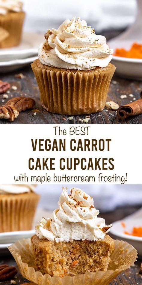 Vegan Carrot Cake Cupcakes, Vegan Cupcake Recipes, Vegan Vanilla Cupcakes, Patisserie Vegan, Vegan Carrot Cake, Vegan Easter, Vegan Baking Recipes, Vegan Carrot Cakes, Carrot Cupcakes