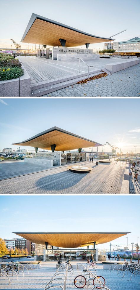 This Helsingborg Train Station Has A Dramatic New Entrance Cantilever Architecture, Roof Ideas, Canopy Architecture, Roofing Ideas, Timber Roof, Backyard Canopy, Outdoor Pavilion, Plans Architecture, Roof Architecture