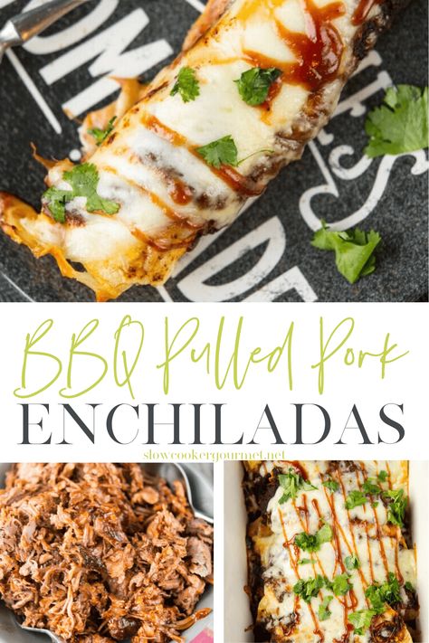 BBQ Pulled Pork Enchiladas are the most delicious and easy way to use up leftover meat from your Slow Cooker to create the best enchiladas which are the epitome of comfort food! Creamy, cheesy and tasty these enchiladas will be one of the new favorite meals for so many families! #bbqpulledpork #pulledpork #enchiladas Bbq Enchiladas, Pulled Pork Slow Cooker, Zucchini Dinner Recipes, Pulled Pork Leftover Recipes, Pulled Pork Enchiladas, Pork Slow Cooker, Pulled Pork Recipe Slow Cooker, Bbq Pulled Pork Recipe, Pork Enchiladas