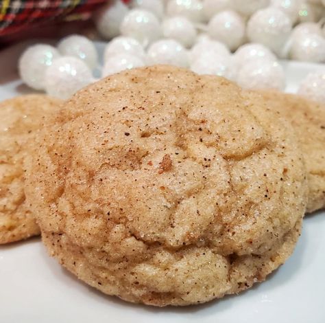 The Best Chewy Eggnog Snickerdoodle Cookies Almond Milk Egg Nog, Measuring Flour, Snickerdoodle Recipe, Holiday Baking Recipes, Snickerdoodle Cookies, Egg Nog, Cookie Calories, Drop Cookies, Cookie Exchange