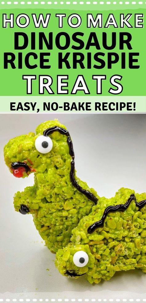 If you love Dinosaurs as much as we do, you can't miss out on this recipe. These Dinosaur Rice Krispie Treats are easy, no bake, and super tasty. #nobakedesserts #easydesserts #ricekrispietreats Dinosaur Snacks, Dinosaur Birthday Party Food, Dinosaur Food, Dinosaur Birthday Theme, Dinosaur Birthday Party Decorations, Easy Rice, Dinosaur Themed Birthday Party, Dino Birthday Party, Third Birthday Party