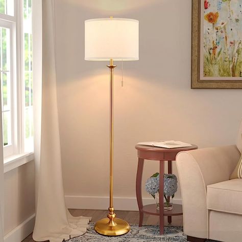 Luvkczc Modern Floor Lamp, Tall Standing Lamp for Living Room with Fabric Lamp Shade, Corner Reading Lamp for Bedroom, Office, Dining Room, Farmhouse (Bulb Included) (Gold) Modern Gold Floor Lamp, Tall Standing Lamp, Dining Room Farmhouse, Simple Floor Lamp, Bright Floor Lamp, Modern Standing Lamps, Hamptons Modern, Fabric Lamp Shade, Fabric Lamp