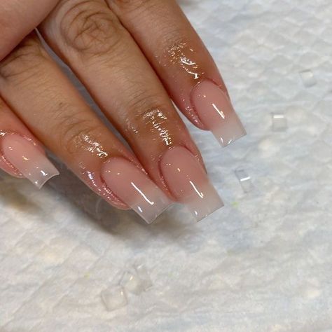 Clear Poly Gel Nails Design, Clear Natural Acrylic Nails Short, Clear Nails Acrylic Short, Clear Square Nails, Realistic Acrylic Nails, Clear Nude Nails, Natural Nail Acrylic, Translucent Pink Nails, Natural Acrylic Nails