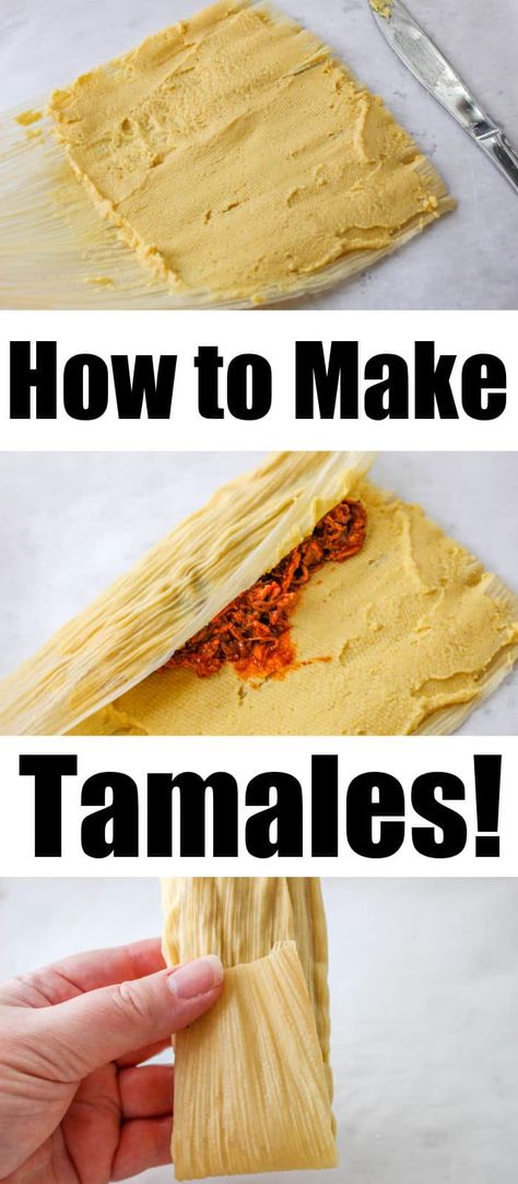 This is how to make red tamales from scratch at home. Homemade masa with red sauce and pulled pork inside steamed perfectly in 15 minutes. How To Make Hot Tamales At Home, Homemade Tamales Easy, Small Batch Tamales, Diy Tamales, Masa For Tamales Recipes, Tamales Authentic Mexican, Tamales Casserole, Red Tamales, Red Pork Tamales