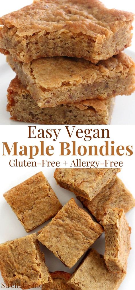 vegan maple blondies Maple Blondies, Fall Desserts Gluten Free, Vegan Fall Dessert, Dairy Free Deserts, Dairy Free Dessert Easy, Healthy Fall Desserts, Vegan Thanksgiving Dessert, Gluten Free Fall Recipes, Autumn Dessert