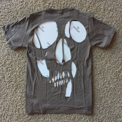 Nwot, Custom Tee Shirt! New Condition. Beautiful Dark Khaki Colored, Very Soft (Not A Rough Tee At All). Laser Cut Skull On Back Of Shirt; Beautiful Intricate Detail. Crew Neck And Short Sleeves. Unisex Sized, So Fits Like A Women’s Medium. Skeleton Cut Out Shirt, Skull Cut Out Shirt, Bleach On Black Shirt, Skull Bleach Shirt, Patchwork Tee Shirt, Revamp Tshirt, Punk Shirt Design, Ways To Cut A Tshirt, Diy Emo Clothes