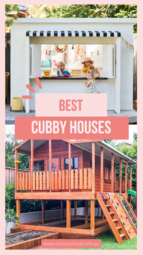 Is there anything more exciting to a child than a place to call their very own? Cubby houses provide kids with the perfect place to play indoors and outdoors and make a beautiful addition to your backyard or play area. We have searched far and wide to discover the best cubby houses in Australia. Take a look! #cubbyhouse #cubby #treehouse #kidscubby #kidscubbyhouse #kidstreehouse Cubby Painting Ideas, Creative Cubby House Ideas, Cubby House Colours Scheme, Diy Kid Playhouse Outdoor, Inside Of Playhouse Ideas, Cubby House Colours, Cubby House Ideas Interior, Small Cubby House, Cubby House Interior