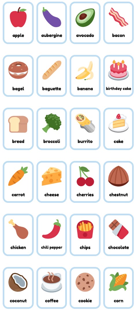 Free printable Food & Drinks Flashcards for English teaching and studying. Great for teaching kids. Visit website for full set of 96 customizable flashcards in 3 sizes. US and UK English available! Food Flash Cards Free Printable, Food In English For Kids, English Flash Cards, Esl Flashcards Free Printable, First Words Flashcards Free Printable, Printable Flashcards For Toddlers Free, Food Flashcards Free Printable, English For Beginners For Kids, Flashcards For Kids Printables