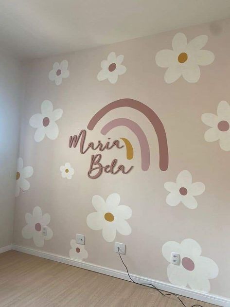 kids bedroom ideas Daisy And Rainbow Nursery, Girly Kids Room, Toddler Girl Room Inspiration, Flower Bedroom Ideas For Kids, Simple Toddler Girl Room, Daisy Bedroom Ideas Kids Rooms, Baby Girl Room Paint Ideas, Toddler Room Paint Ideas, Girly Toddler Room