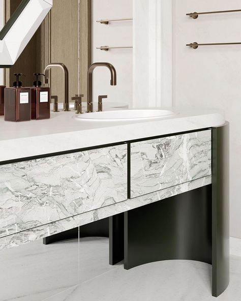 The huge mirror wall with a accent frame and sophisticated marble textures are an excellent match for the classical bathroom. Classical Bathroom Design, Classical Bathroom, Huge Mirror, Marble Frame, Interior Design Architecture, Marble Texture, April 11, Design Architecture, Interior Architecture Design