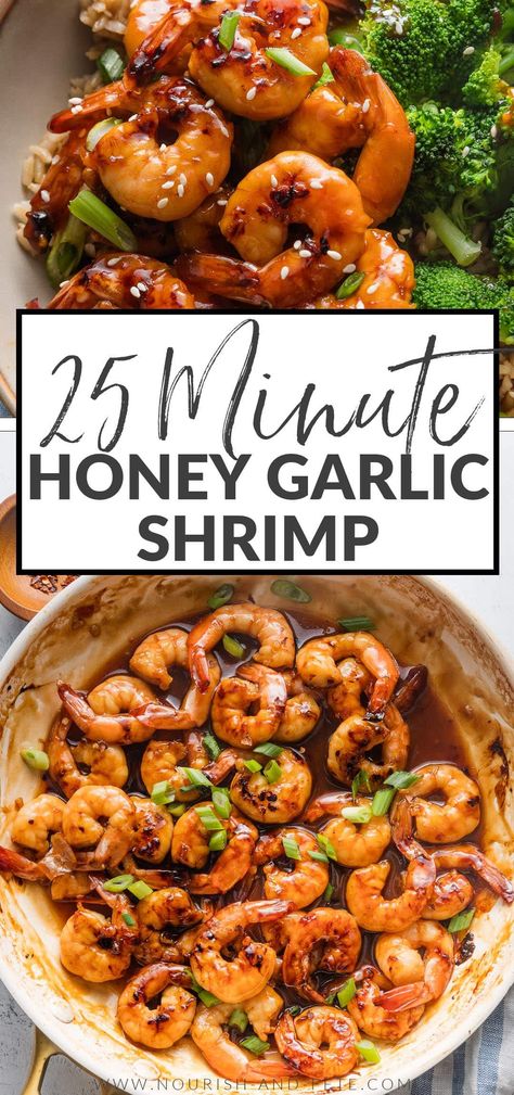 Count on this super simple Honey Garlic Shrimp Skillet when you need an ultra fast dinner with tons of flavor. Season and cook the shrimp in just 20 minutes, then serve over rice and steamed veggies for an easy dinner with gourmet taste. Shrimp Veggie Skillet, Easy Healthy Shrimp Recipes Clean Eating, Stove Top Shrimp Recipes, Healthy Shrimp And Rice Recipes, Healthy Dinner With Shrimp, Fall Shrimp Recipes, Easy Healthy Shrimp Recipes, Shrimp Meals, Shrimp Meal Prep