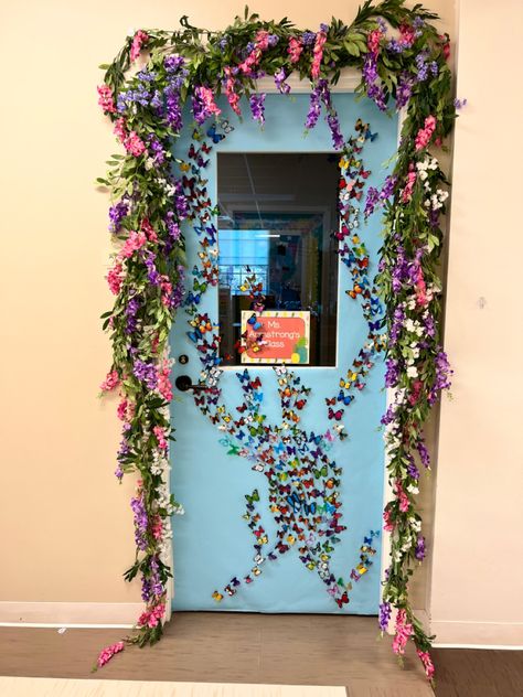 Indie Classroom Decor, Classroom Fairy Garden, Enchanted Forest School Decorations, Fairytale Door Decorations Classroom, Cottagecore Bulletin Board, Enchanted Forest Door Decoration, Classroom Door Flowers, Enchanted Garden Classroom Theme, Spring Theme Classroom Decorations