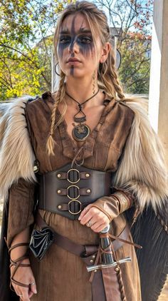 Viking Woman Clothes, Vikings Women’s Outfit, Norse Women Clothing, Highlander Ren Faire, Barbarian Women Outfit, Viking Fancy Dress Women, Plus Size Viking Woman, Norse Mythology Costumes, Highland Costume Women