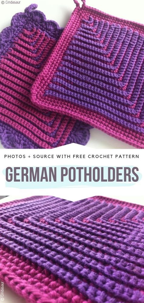 Thick Crochet Potholders Free Patterns - Free Crochet Patterns Crochet Patterns Free Kitchen Pot Holders Hot Pads, Thick Crochet Potholder Free Pattern, Crochet Pattern Potholder, Crochet Kitchen Potholders, German Crochet Patterns, Crochet Thick Potholders, Knitted Potholder Patterns Free, Free Potholder Crochet Patterns, Pot Holders Diy Free Pattern Crochet