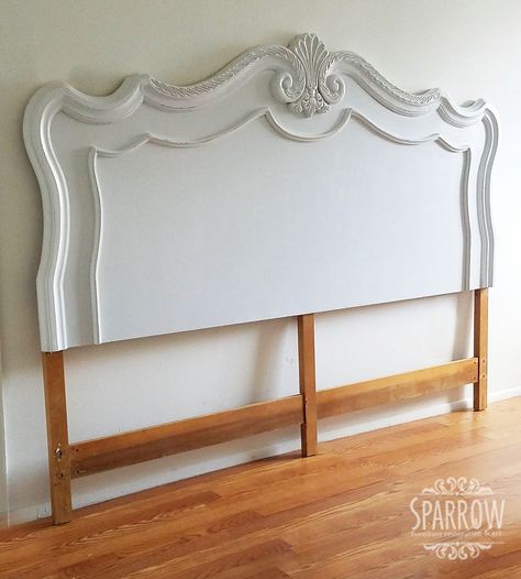 Pretty Headboard Ideas, Diy White Headboard, Wood Headboard Makeover Paint, Diy French Headboard, Shabby Chic Headboard Ideas, Antique Headboard Ideas, Chalk Paint Headboard, Painted Headboard Ideas, White Headboard Bedroom Ideas