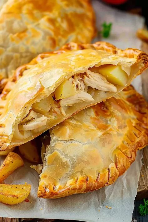 Savory Chicken Cornish Pasties Chicken Pasties Recipes, Cornish Recipes, Chicken Pasties, Cornish Pasty Recipe, Cornish Pasty, Pasties Recipes, Puff Pastry Filling, Cornish Pasties, Dessert Smoothie