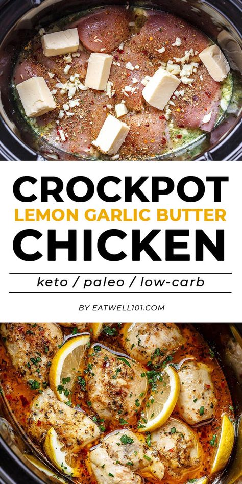 Crock Pot Chicken with Lemon Garlic Butter - #eatwell101 #recipe - Easy and delicious crock pot chicken dinner recipe with outstanding flavor! #crockpot #chicken #dinner #recipe, chicken in crock pot, chicken crockpot recipe, slow cooker chicken recipe, chicken in #slow-cooker - #recipe by #eatwell101 Crock Pot Chicken Dinner, Ayam Mentega, Lemon Garlic Butter Chicken, Chicken Dinner Recipe, Comidas Fitness, Chicken Easy, Crockpot Recipe, Diner Recept, Crock Pot Chicken