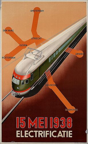 Electrificatie. 1938 Train Illustration, Railroad Art, Train Posters, Transportation Poster, Railroad History, Railway Posters, Vintage Boats, Train Art, Electric Train