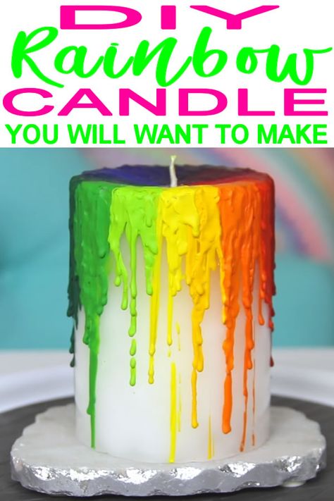 DIY Rainbow Candles | How To Make Melted Crayon Candle! Learn how to make this cool and easy rainbow crayon candle. Great for room decor or to give as a gift. Easy to follow step by step instructions or follow video tutorial. Make your own DIY candle today! Melted Crayon Candles, Crayon Candle, Candle Festival, Rainbow Candles, Diy Candles With Crayons, Crayon Candles, Colorful Crafts, Diy Candles Easy, Melted Crayons