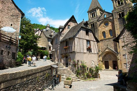 "The medieval village of Conques, France." by Olivier DJIANN - A$22.06 Medieval France, French Town, France Aesthetic, Romanesque Architecture, Medieval Gothic, Medieval Houses, Voyage Europe, Beaux Villages, Medieval Town